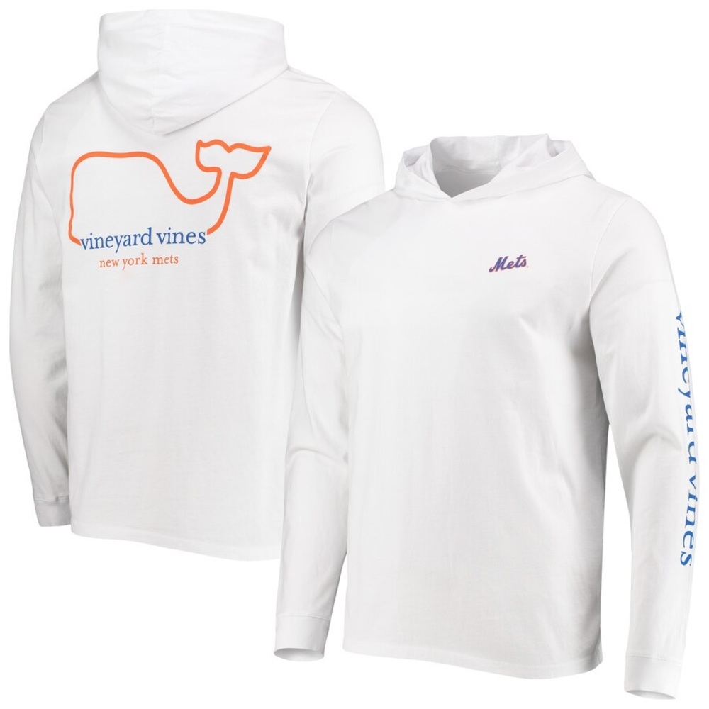 New York Mets Vineyard Vines Logo Hoodie Long Sleeve T-Shirt - White - Large